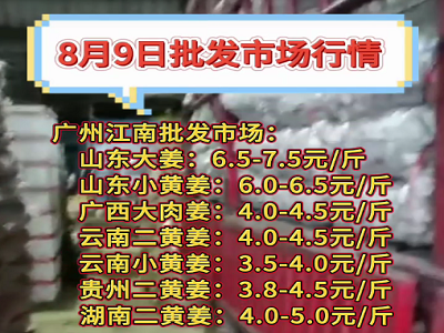8月9日廣州江南批發(fā)市場(chǎng)生姜價(jià)格行情 (302播放)